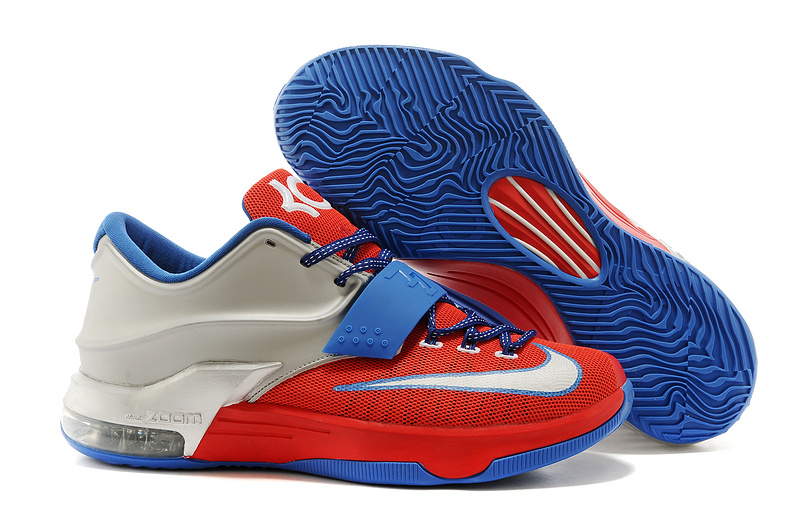 New Nike Kevin Durant 7 Red Blue White Logo Shoes - Click Image to Close