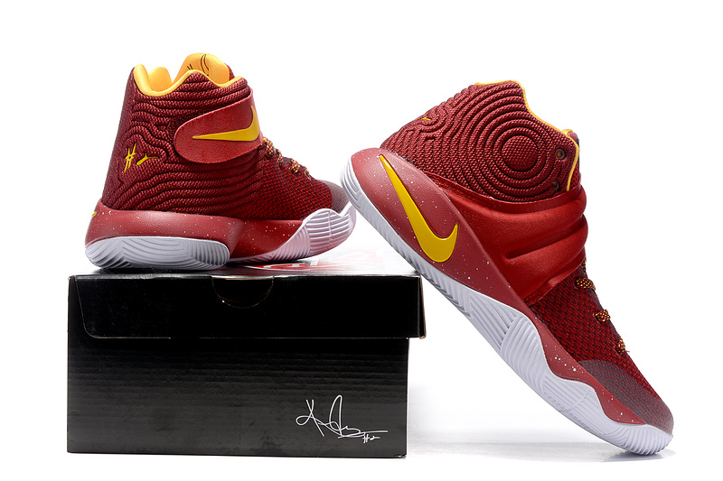New Nike Kyrie 2 Wine Red Yellow Shoes