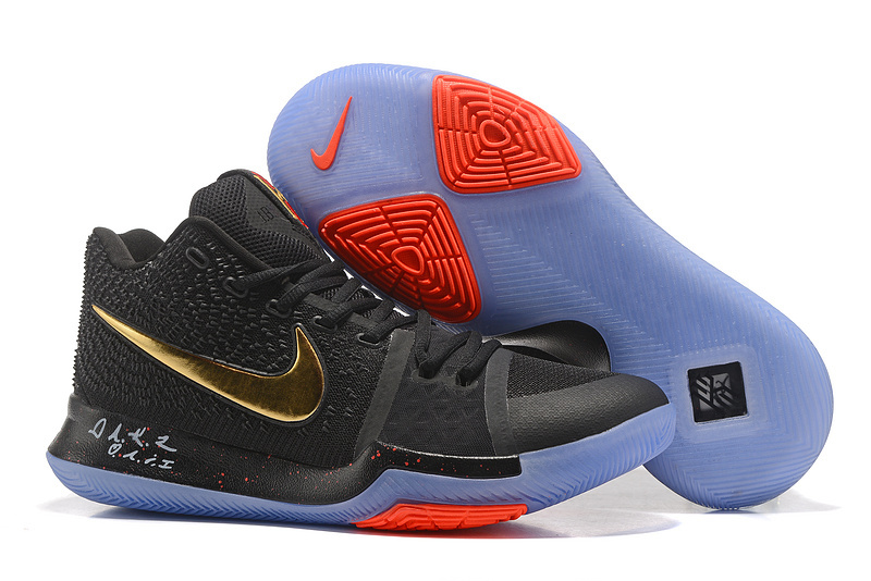 New Nike Kyrie 3 Black Gold Red Shoes