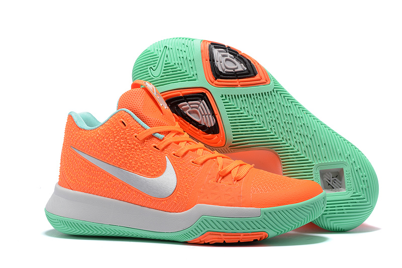 New Nike Kyrie 3 Orange Green Silver Shoes - Click Image to Close