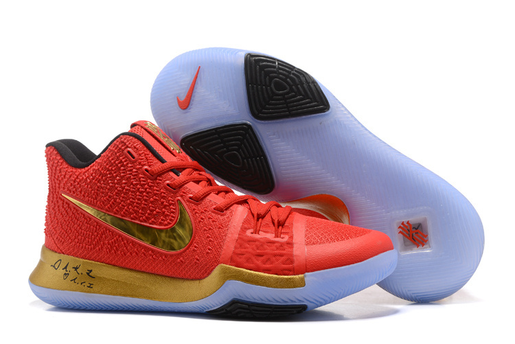 New Nike Kyrie 3 Red Gold Ice Sole Shoes