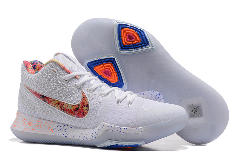 New Nike Kyrie 3 White Colorful Logo Shoes - Click Image to Close
