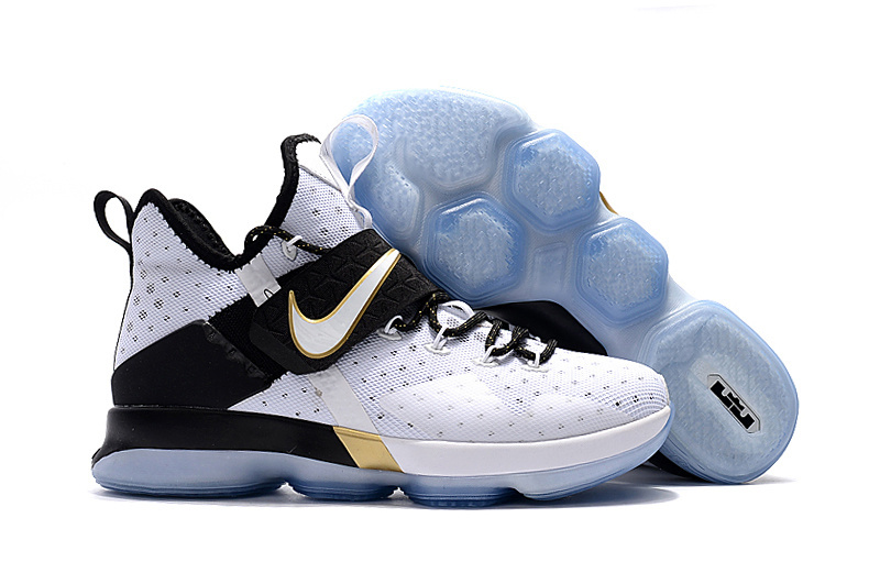 New Nike LeBron 14 White Black Gold Shoes - Click Image to Close