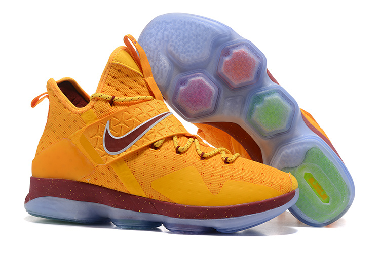 New Nike LeBron 14 Yellow Wine Red Shoes - Click Image to Close