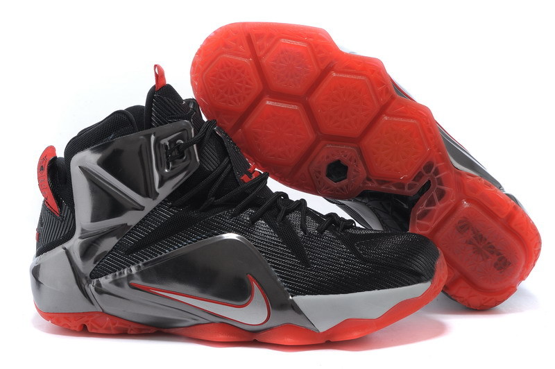 New Nike Lebron James 12 Black Grey Red Shoes - Click Image to Close