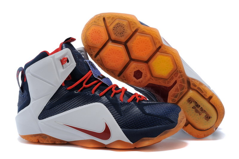 New Nike Lebron James 12 Dark Blue White Orange Shoes - Click Image to Close