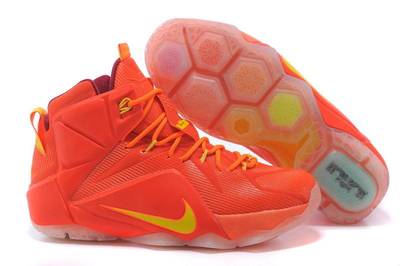 New Nike Lebron James 12 Full Orange Yellow Shoes - Click Image to Close