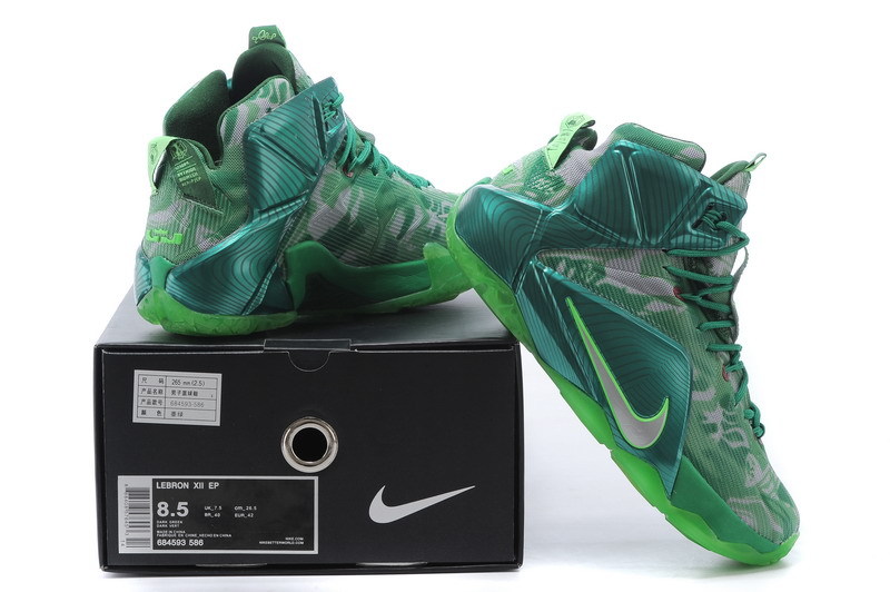 New Nike Lebron James 12 Green Grey Shoes - Click Image to Close