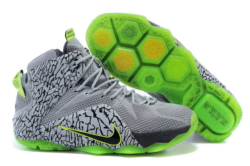 New Nike Lebron James 12 Grey Green Shoes - Click Image to Close