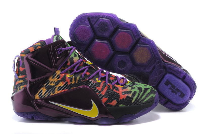 New Nike Lebron James 12 Purple Black Yellow Shoes - Click Image to Close