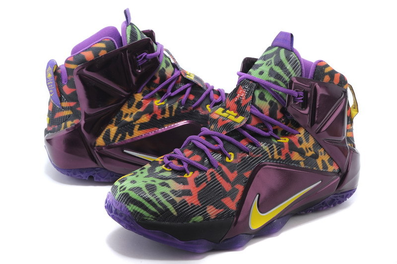 New Nike Lebron James 12 Purple Black Yellow Shoes - Click Image to Close