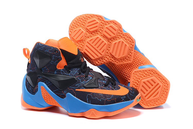 New Nike Lebron James 13 Black Orange Blue Shoes - Click Image to Close