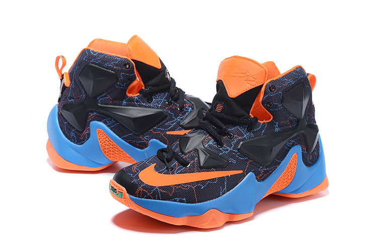 New Nike Lebron James 13 Black Orange Blue Shoes - Click Image to Close