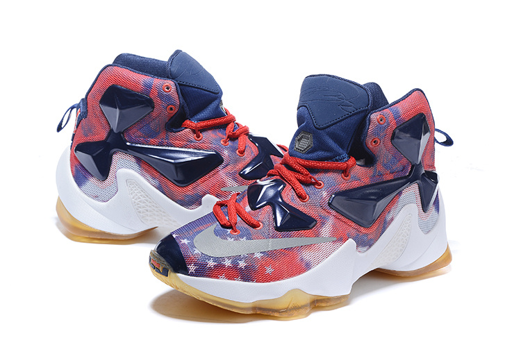 New Nike Lebron James 13 Follower Print Red Blue Yellow White Shoes - Click Image to Close