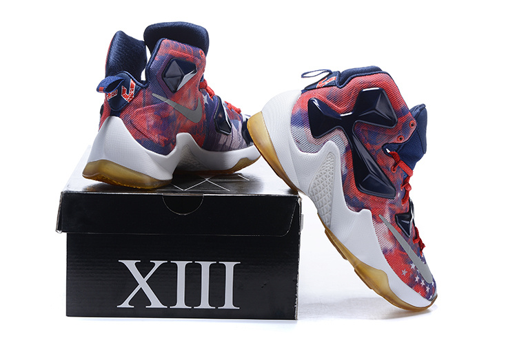 New Nike Lebron James 13 Follower Print Red Blue Yellow White Shoes - Click Image to Close