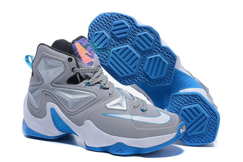 New Nike Lebron James 13 Grey Blue White Shoes - Click Image to Close