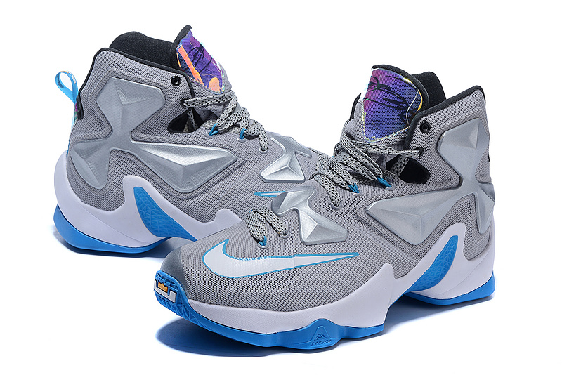 New Nike Lebron James 13 Grey Blue White Shoes - Click Image to Close