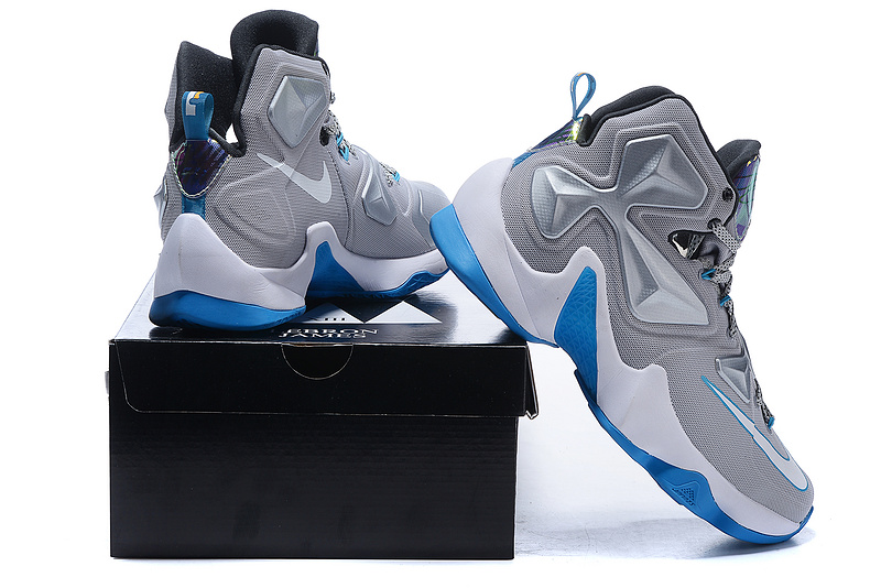 New Nike Lebron James 13 Grey Blue White Shoes - Click Image to Close