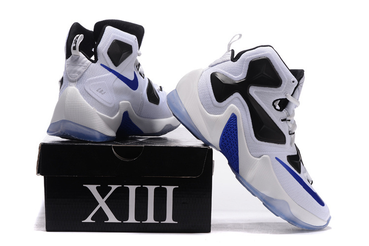 New Nike Lebron James 13 White Black Blue Shoes - Click Image to Close