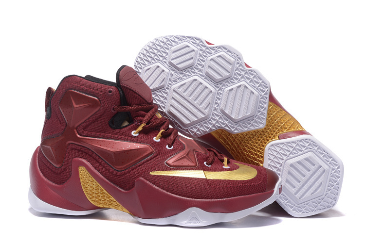 New Nike Lebron James 13 Wine Red Gold Shoes - Click Image to Close