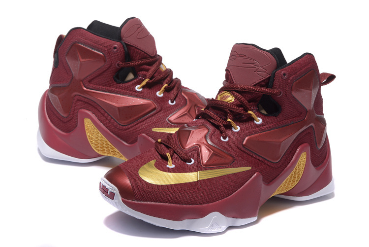 New Nike Lebron James 13 Wine Red Gold Shoes