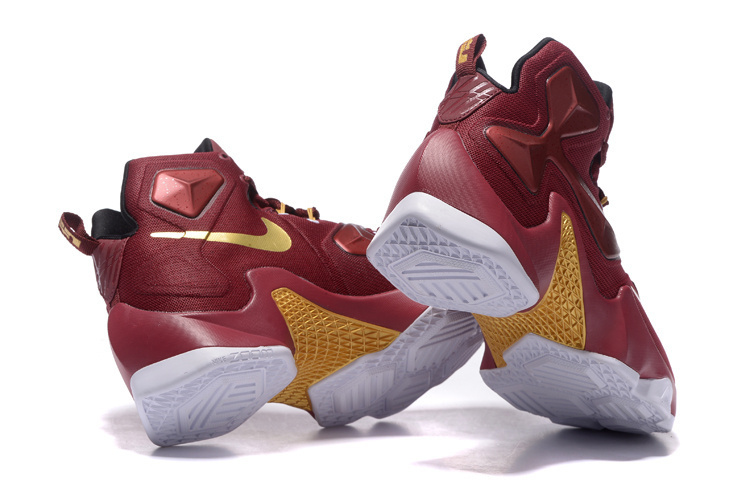New Nike Lebron James 13 Wine Red Gold Shoes - Click Image to Close