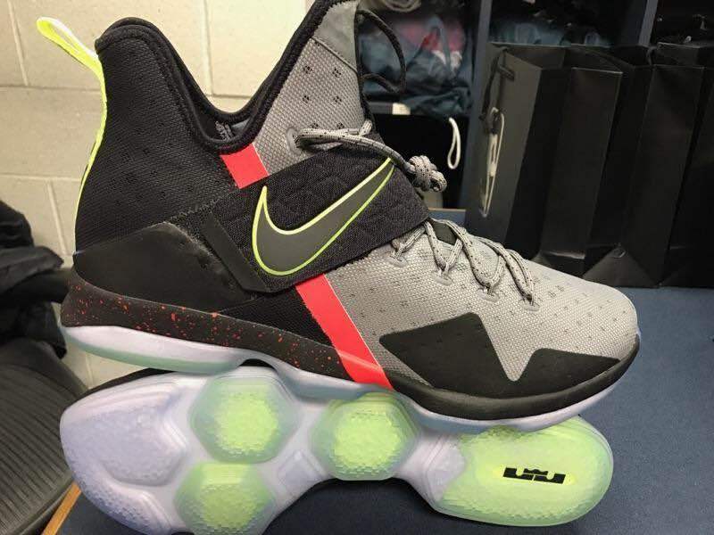 New Nike Lebron James 14 Grey Black Green Shoes - Click Image to Close