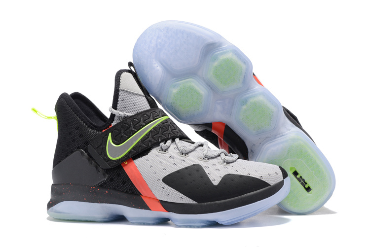 New Nike Lebron James 14 Grey Black White Red Green Shoes - Click Image to Close