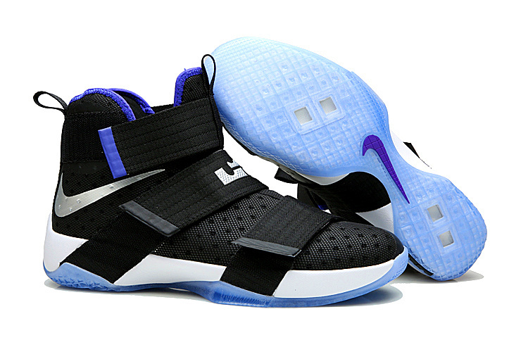 New Nike Lebron Soldier 10 Black White Blue Sole Shoes - Click Image to Close