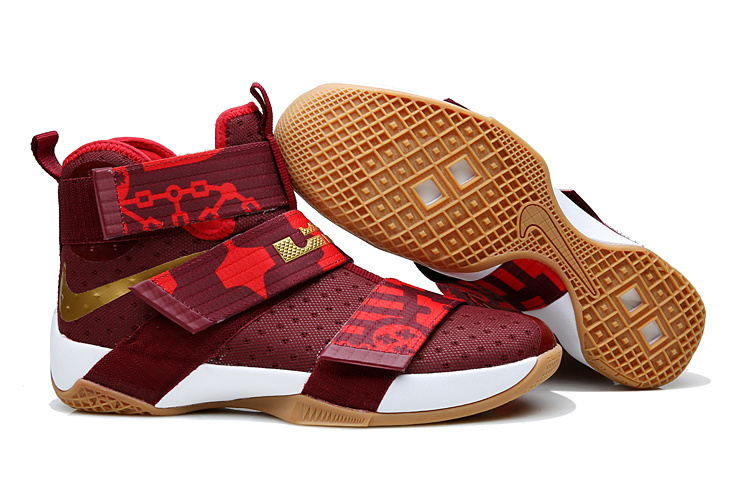 New Nike Lebron Soldier 10 China Trip Wine Red Yellow Shoes - Click Image to Close