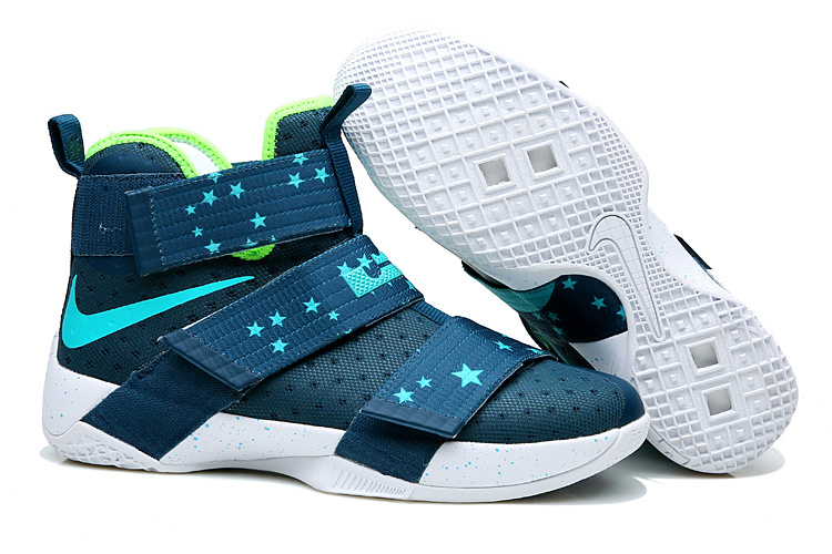 New Nike Lebron Soldier 10 Sea Blue Star Print White Shoes - Click Image to Close