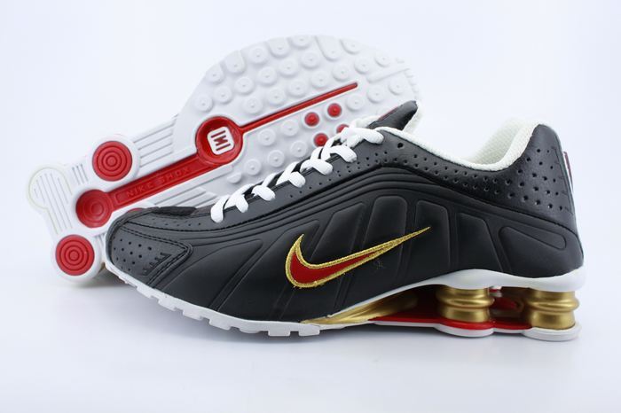 New Nike Shox R4 Black Gold Red Shoes