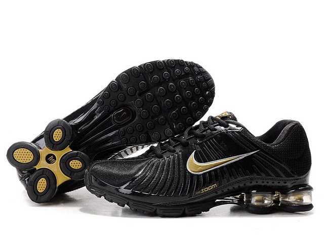 New Nike Shox R4 Black Gold Shoes - Click Image to Close