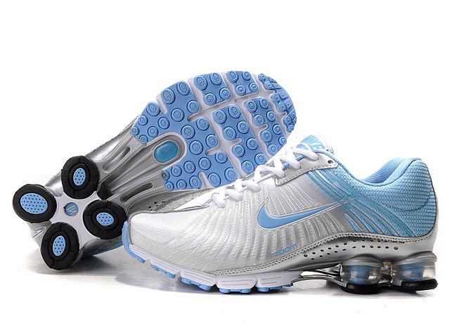 New Nike Shox R4 White Baby Blue Shoes For Women - Click Image to Close