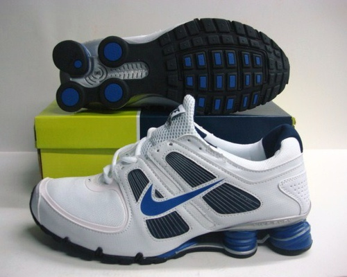 New Nike Shox R5 White Blue Logo Shoes