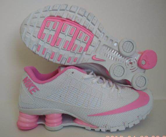 white and pink nike shox