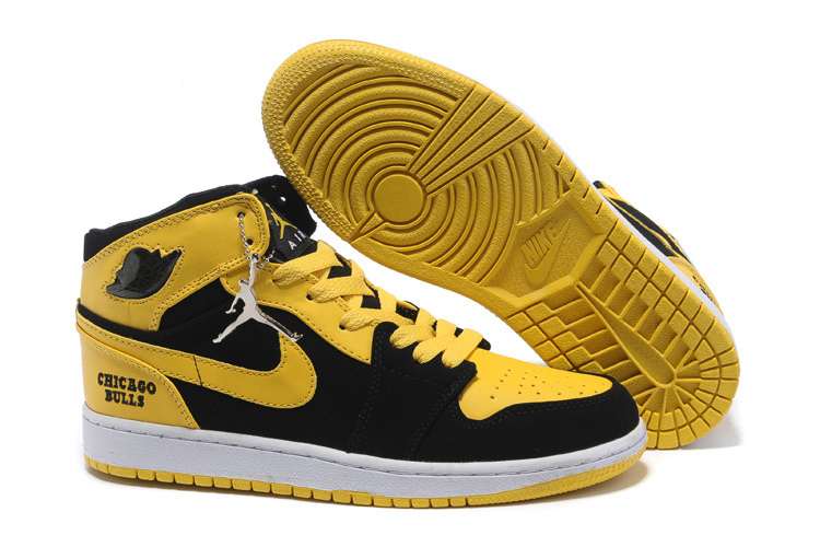 New Air Jordan 1 Black Yellow White Shoes