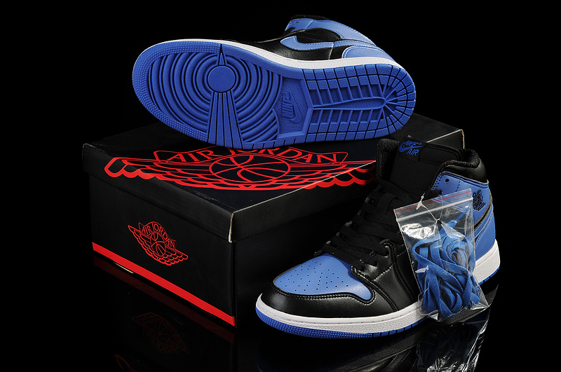 New Nike Air Jordan 1 Blue Black White Shoes - Click Image to Close