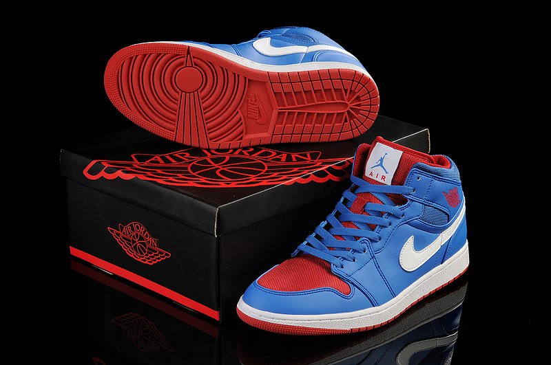 New Nike Air Jordan 1 Blue Red White Shoes - Click Image to Close