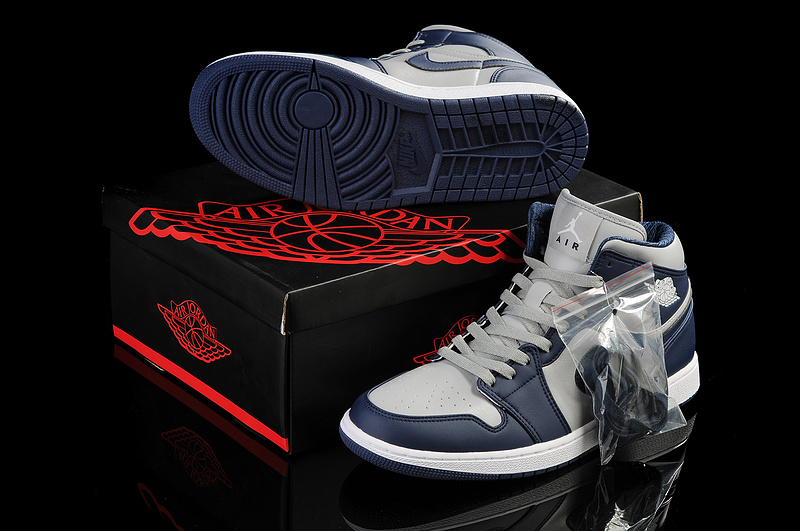 New Nike Air Jordan 1 Grey Blue White Shoes