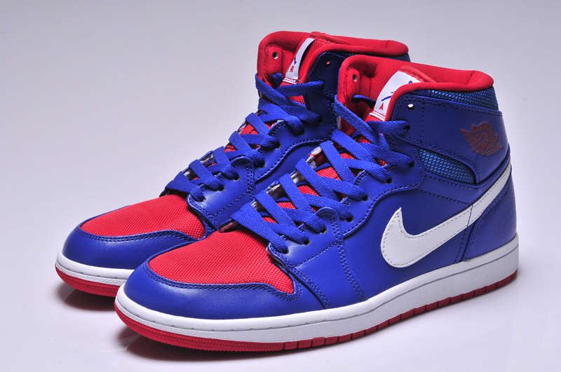 New Nike Air Jordan 1 High Blue Red White Shoes - Click Image to Close