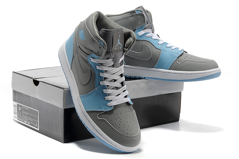 New Nike Air Jordan 1 High Grey Blue White Shoes - Click Image to Close