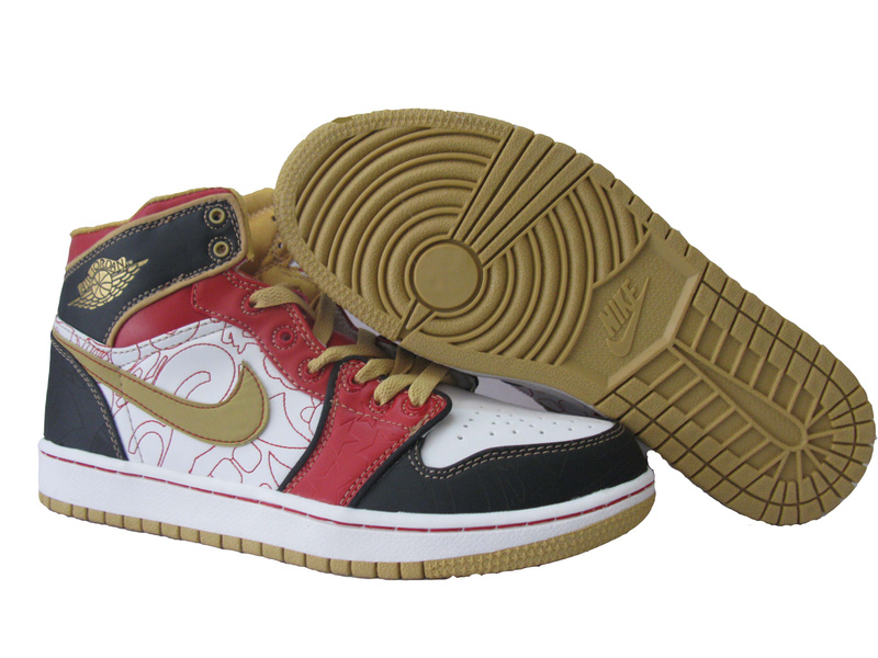 New Nike Air Jordan 1 Red White Black Golden Logo Shoes