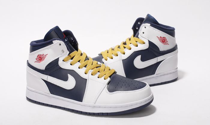 New Nike Air Jordan 1 White Blue Yellow Shoes - Click Image to Close