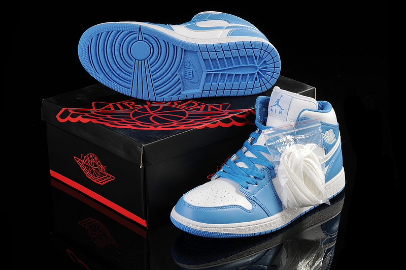 New Nike Air Jordan 1 White Light Blue Shoes - Click Image to Close