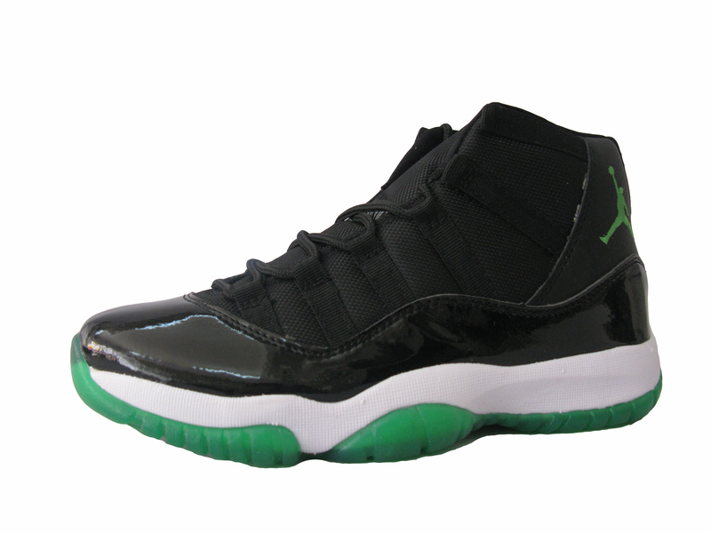 2014 Nike Air Jordan 11 Black White Green Shoes - Click Image to Close