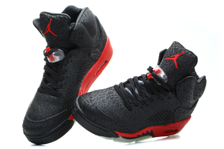 New Nike Air Jordan 5 Burst Crack Shoes Black Red - Click Image to Close