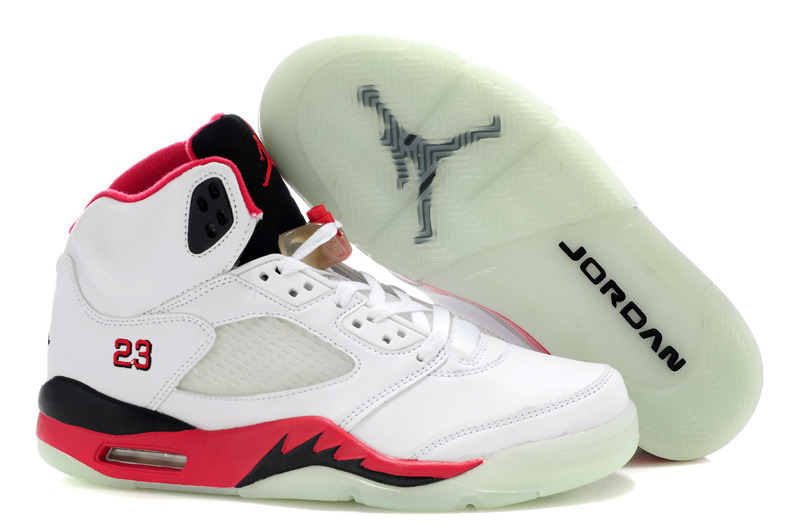 New Nike Air Jordan 5 Midnight Shoes White Black Red - Click Image to Close