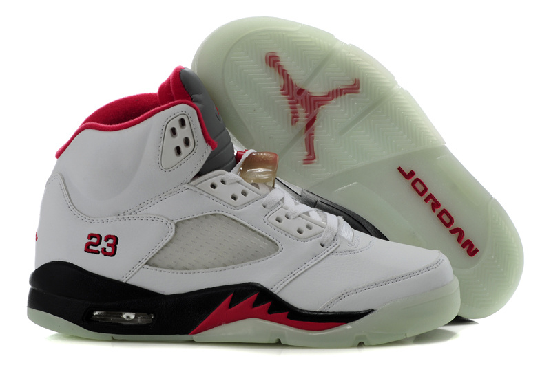 New Nike Air Jordan 5 Midnight Shoes White Red Black - Click Image to Close