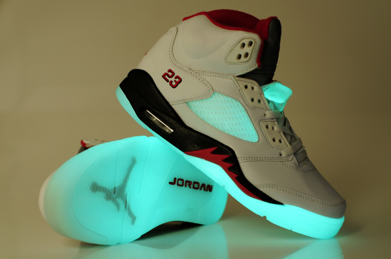 New Nike Air Jordan 5 Midnight Shoes White Red Black - Click Image to Close